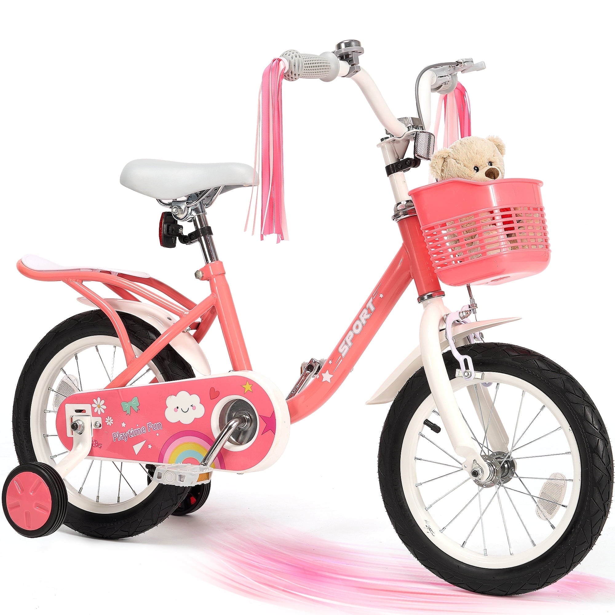 Naipo 12 Inch Kids Bike Boys Girls, Kid's Bikes with Training Wheels, Children Bicycle for Kids and Toddler Gift, Pink