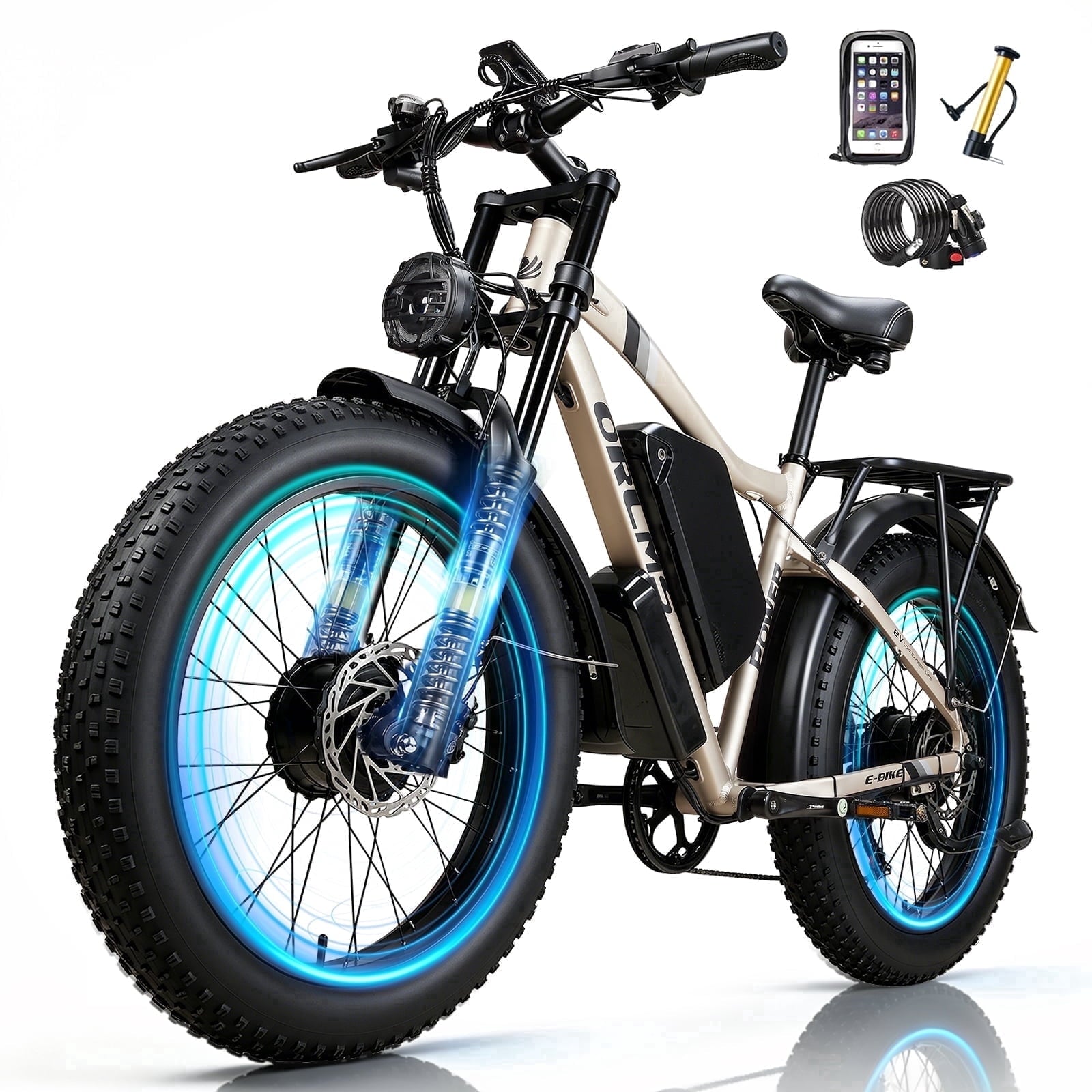 ORLMS 6000W Peak Dual Motor E-Bike, 52V 25Ah Electric Bike, 24 All-Terrain Fat Tire Bicycle, 40 mph High-Speed, Up to 105 mile Range, Hydraulic Brakes, for Off-road & Hunting