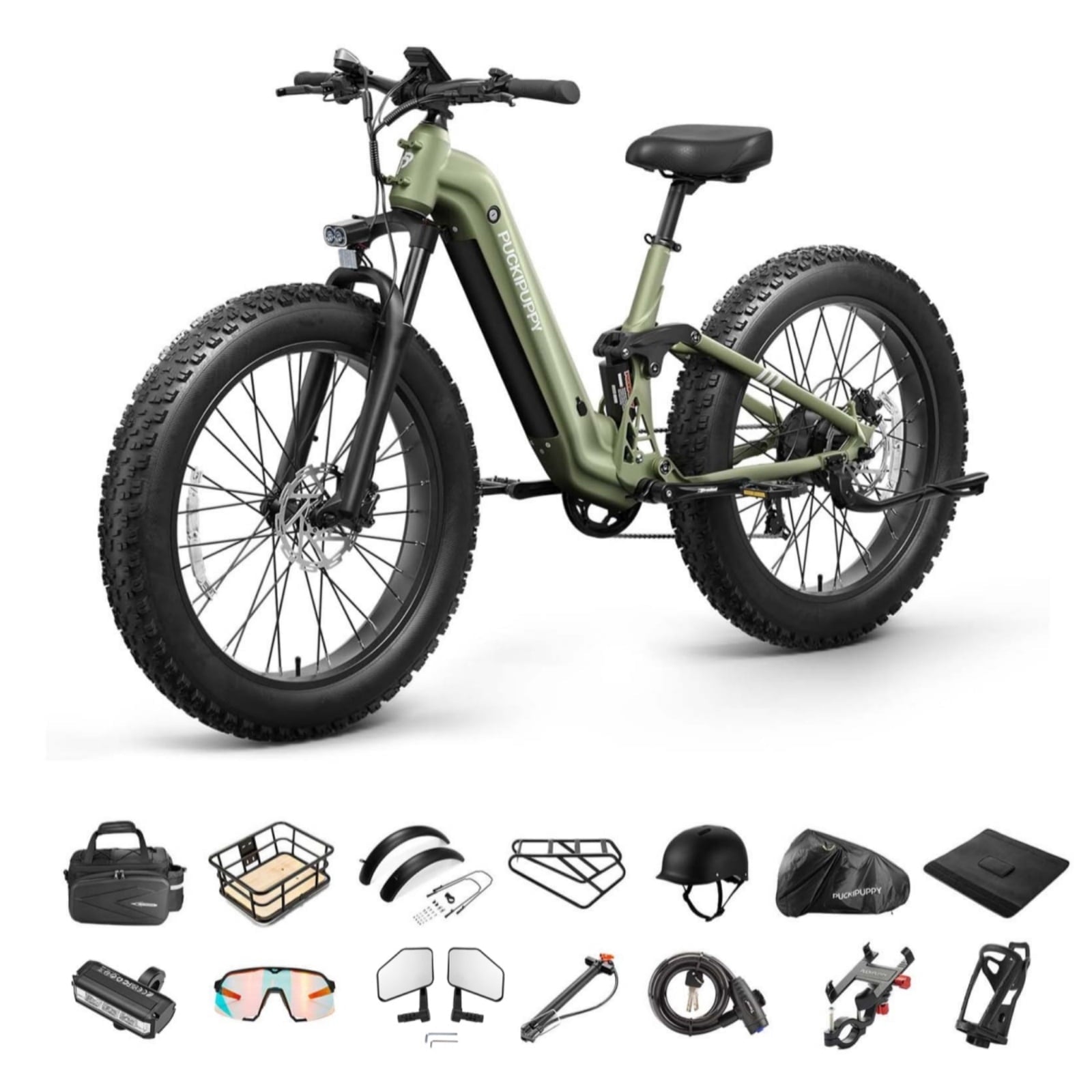 PUCKIPUPPY 26 Electric Bikes for Adults 960W Peak Step Through E-Bikes up to 80Miles Range 48V 20AH Battery Full Suspension Ebike 28 mph Max Speed Fat Tire E-Mountain Bike 7 Speed, UL2849 by SGS