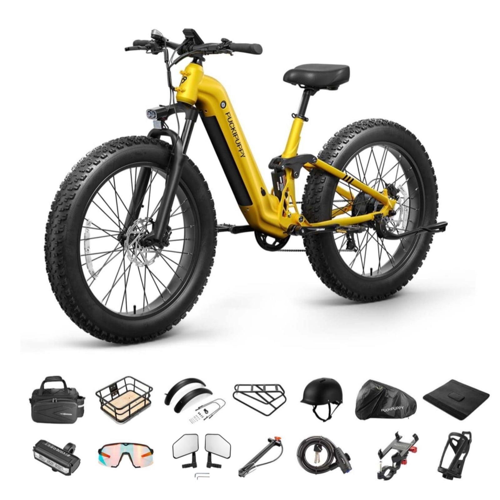 PUCKIPUPPY 26 Electric Bikes for Adults 960W Peak Step Through E-Bikes up to 80Miles Range 48V 20AH Battery Full Suspension Ebike 28 mph Max Speed Fat Tire E-Mountain Bike 7 Speed, UL2849 by SGS