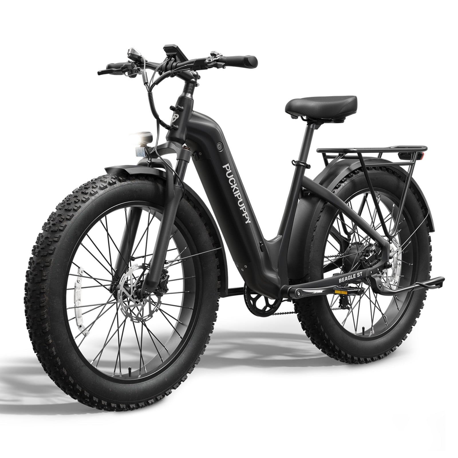 PUCKIPUPPY 960W Peak Electric Bike for Adults Step Through E-Bike 28mph Max Speed 60Miles Range 26 Fat Tire Electric Mountain Bike 48V 15AH Battery 7 Speed off-Road Ebike, Comply with UL2849 By SGS