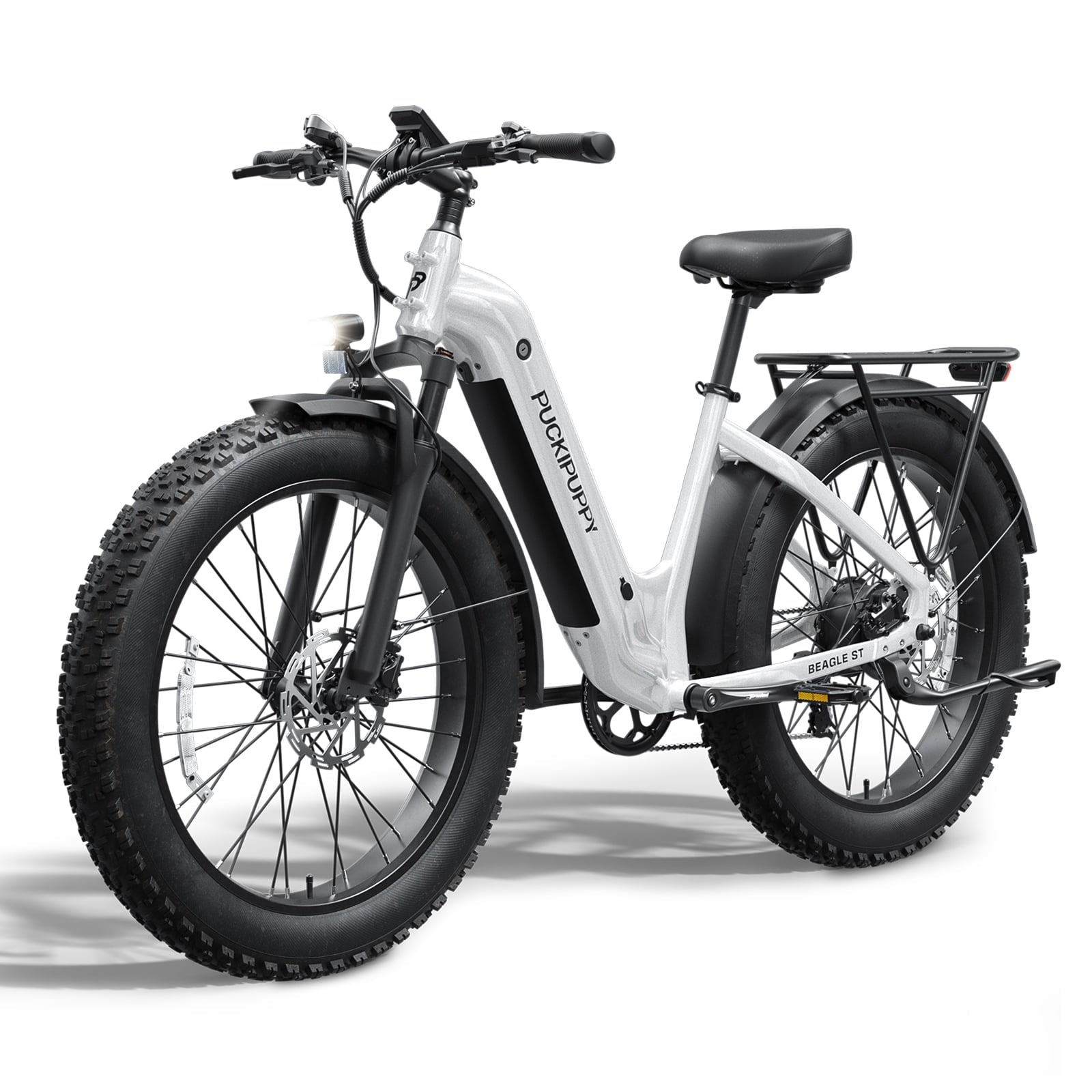 PUCKIPUPPY 960W Peak Electric Bike for Adults Step Through E-Bike 28mph Max Speed 60Miles Range 26 Fat Tire Electric Mountain Bike 48V 15AH Battery 7 Speed off-Road Ebike, Comply with UL2849 By SGS