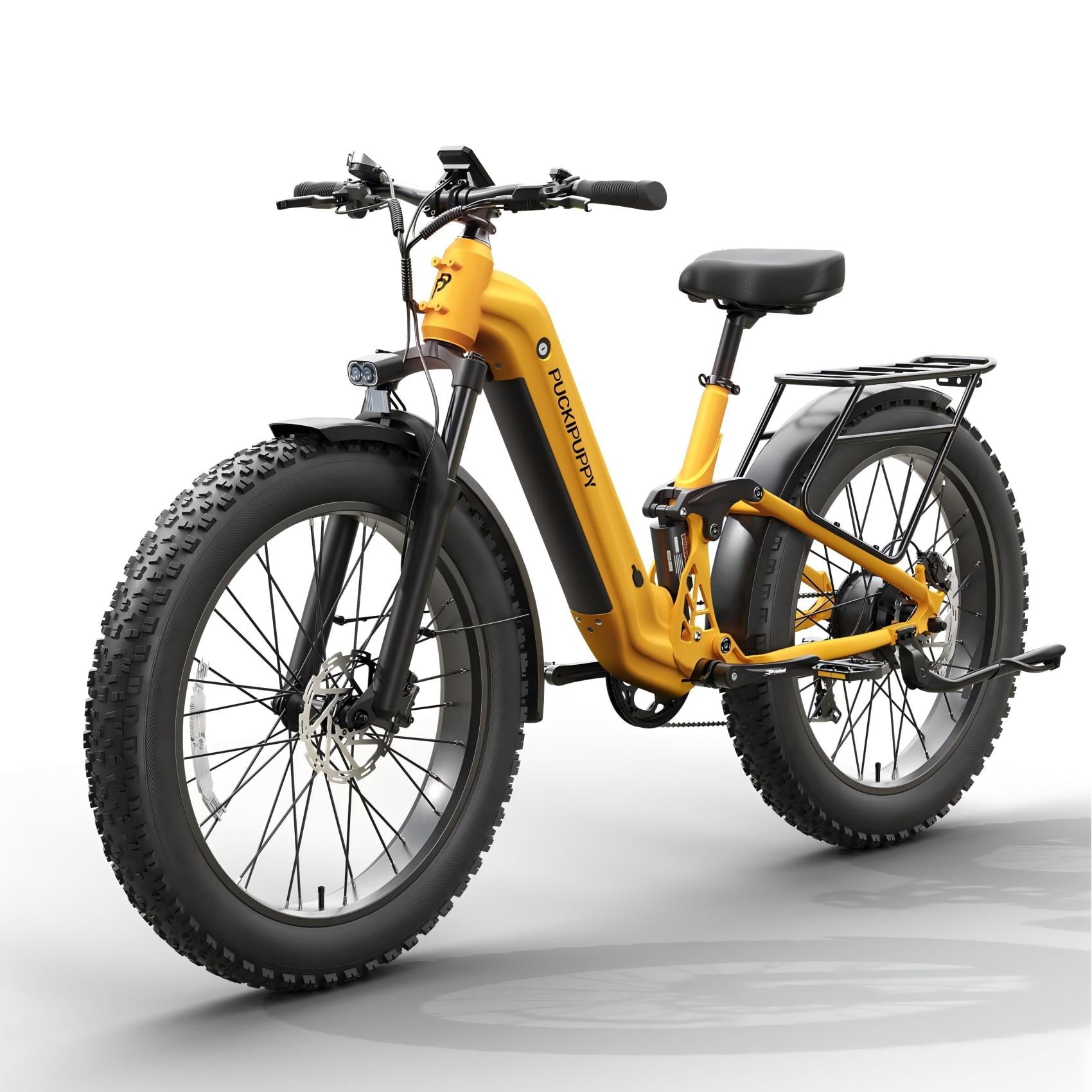 PUCKIPUPPY Electric Bikes for Adults 26 Step-Thru Ebikes 960W Peak Motor 80Miles Range 28mph Max Speed 48V 20AH Battery Full Suspension Fat Tire Mountain E Bike 7 Speed, Comply with UL2849 By SGS
