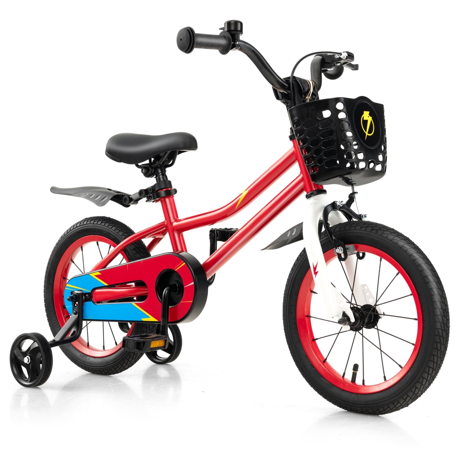 Costway 14'' Kid's Bike with Removable Training Wheels & Basket for 3-5 Years Old Blue
