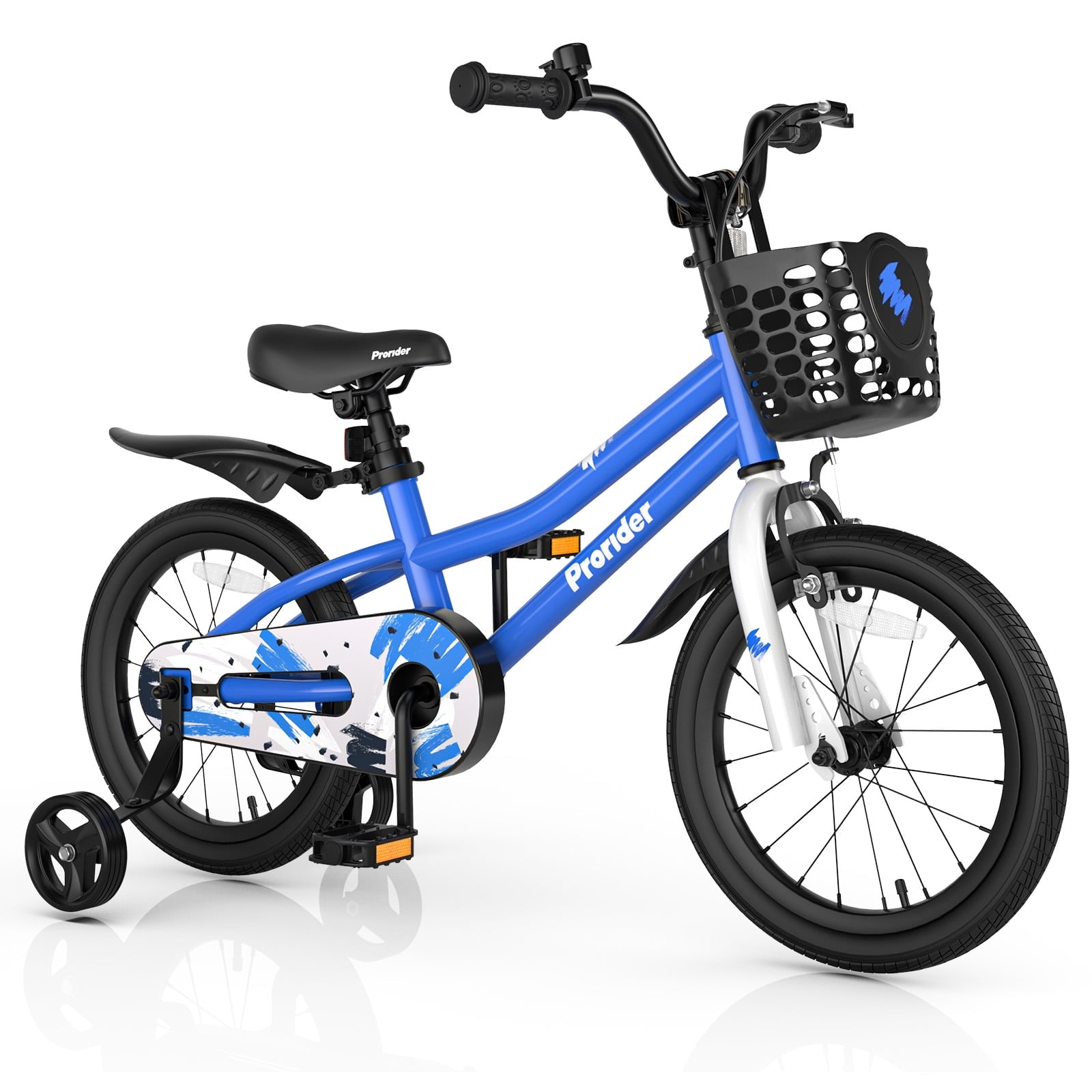 Costway 14'' Kid's Bike with Removable Training Wheels & Basket for 3-5 Years Old White