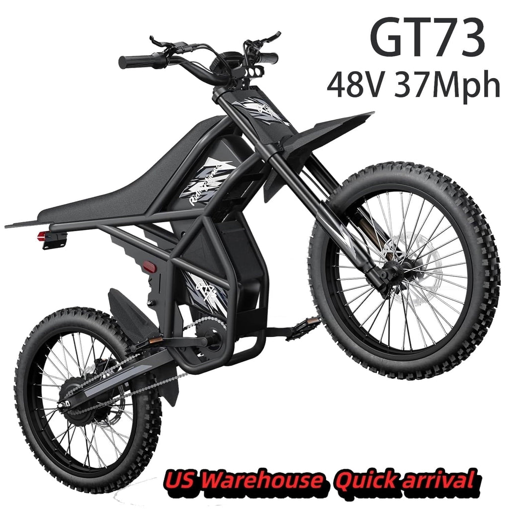 Riding'Times GT73 Electric Dirt Bike for Adults 2400W 48V 37MPH 36.4AH Dual Battery 85 Miles Range 25 Tires UL2849 Full Suspension