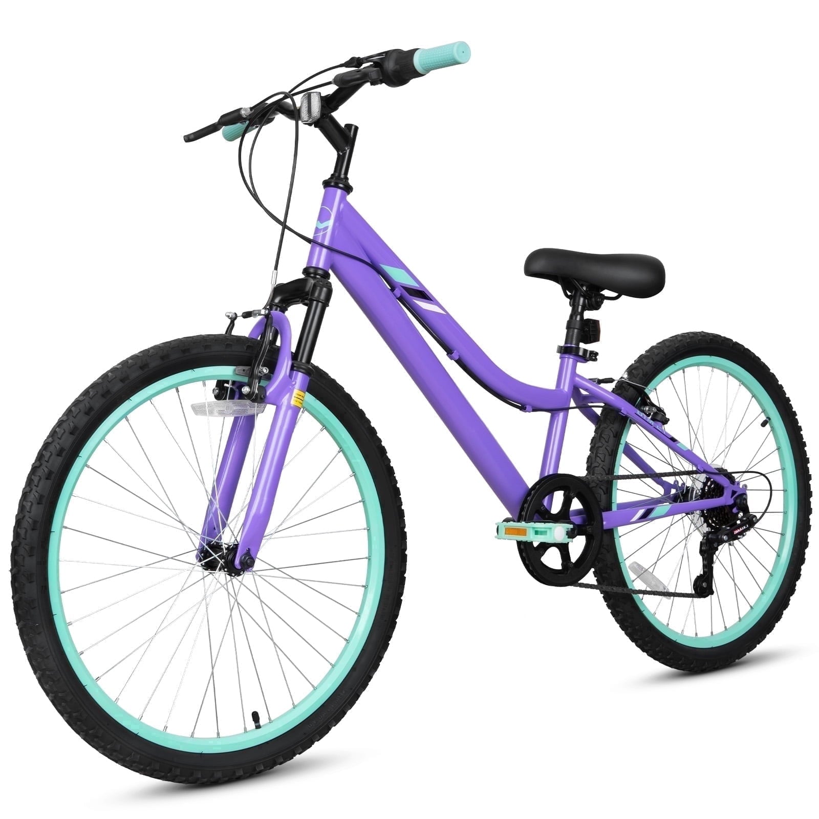 Hykolity 24 inch Kids Mountain Bike,7 Speed Kid Bicycle Age 8-14 Year Old with Front Suspension Fork,Adjustable Seat Height,High-Carbon Steel,Purple