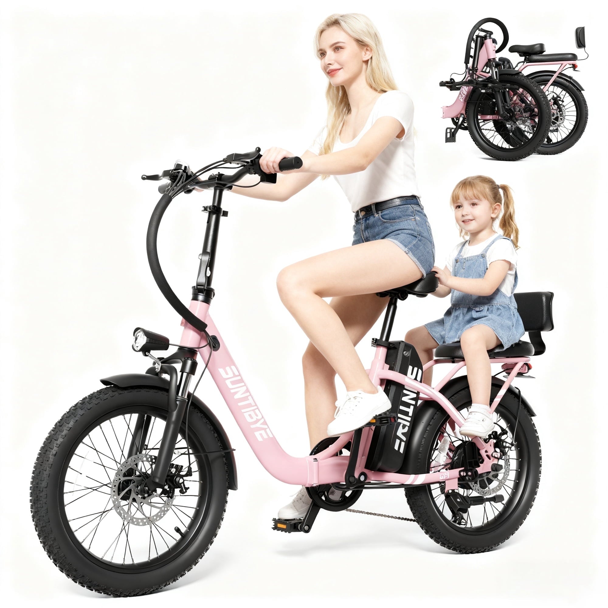SE1 Folding Electric Bike 1000W 48V 15Ah, 20x3.0 Commuter Ebike with Passenger Seat UL2849