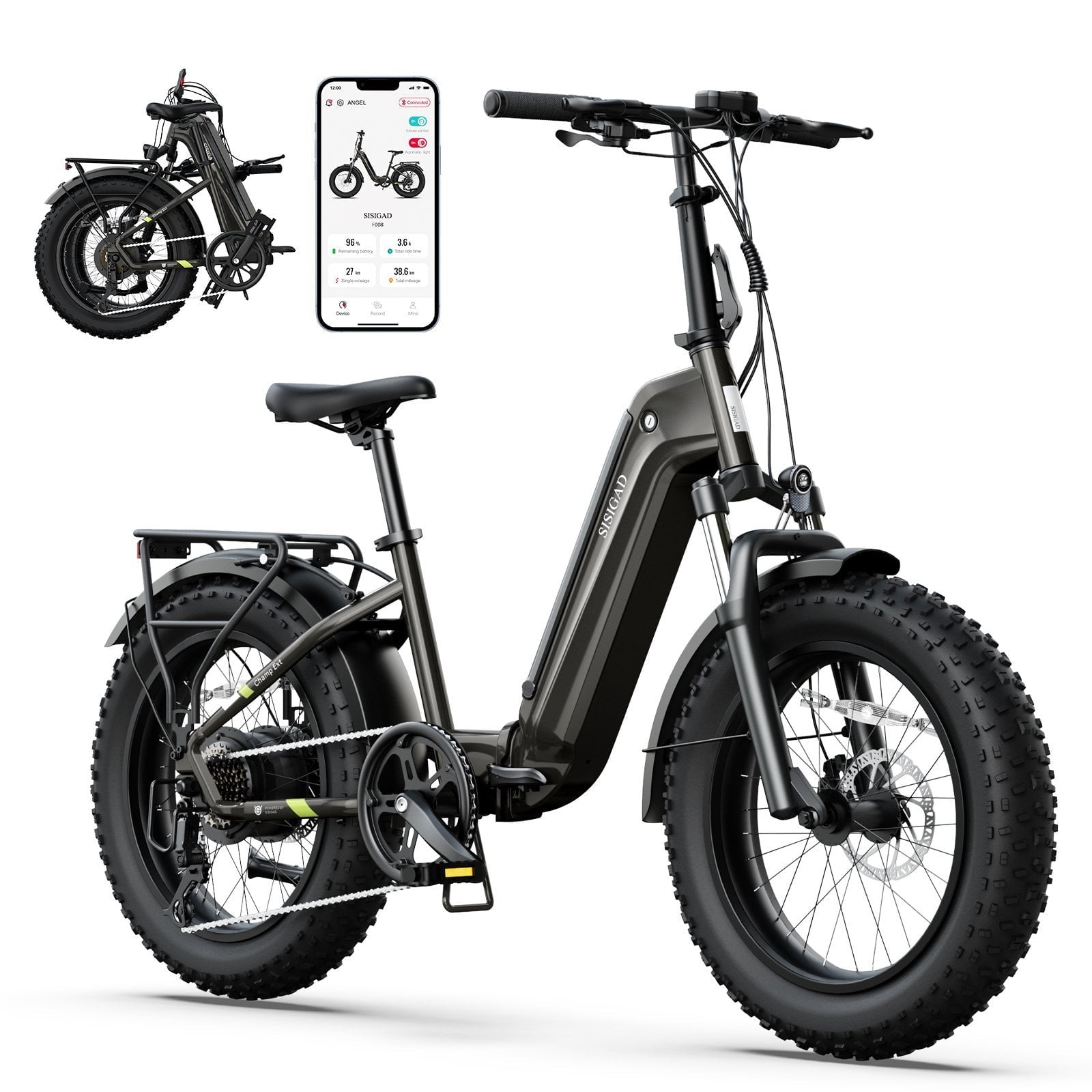 SISIGAD Electric Bike for Adults, 500W Peak 750W Battery Long Range, 20mph E Mountain Bike, 20×4.0 Fat Tire Ebike, Electric Bicycle 48V/10.4AH UL2849
