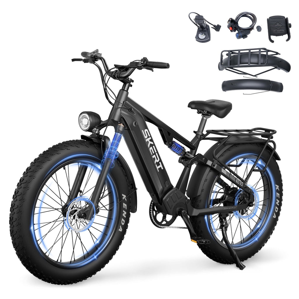 Skeri Electric Scooter Bike for Adults, 26x4 Fat Tire Full Suspension E-Mountain Bicycle,750W (Peak 1200) Motor 48V 20Ah 7-Speed Ebike UL2849
