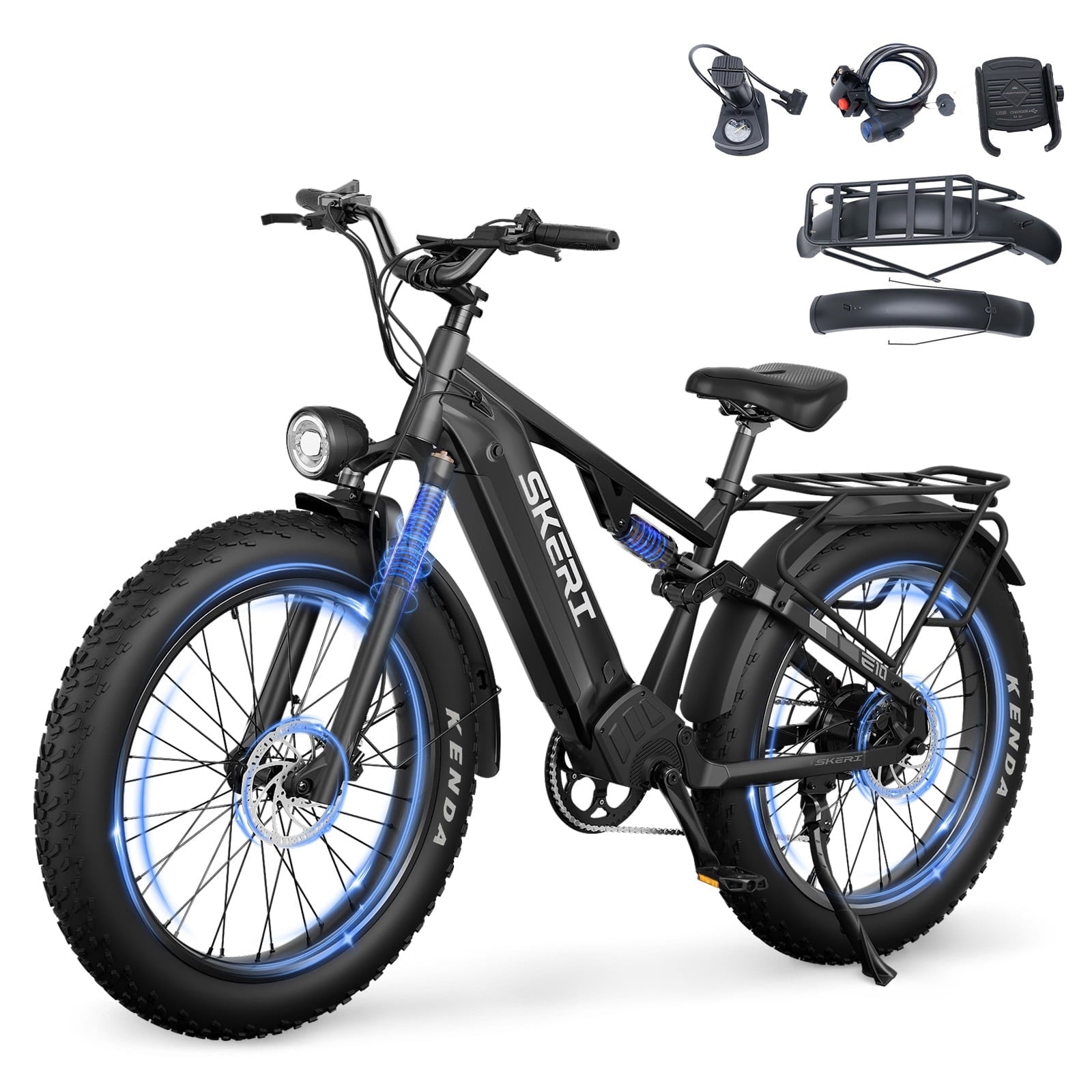 Skeri Electric Scooter Bike for Adults, 26x4 Fat Tire Full Suspension E-Mountain Bicycle,750W (Peak 1200) Motor 48V 20Ah 7-Speed Ebike UL2849