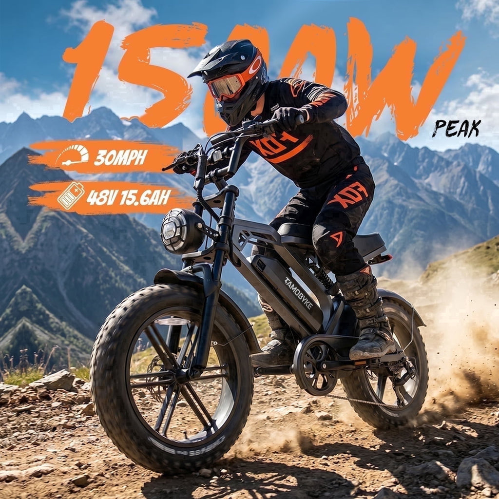 Tamobyke S20 Electric Bike for Adults,  1500W Peak Motor, 48V 15.6Ah Bttery, 30MPH Max Speed, 20x4 Fat Tire E-Mountain Bicycle with Full Suspension UL2849