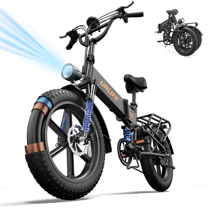 URLIFE 1500W Electric Bikes for Adult, 20'' 4.0 Fat Tire Ebike, 48V 13Ah Removable Battery, Shimano 7-Speed Mountain Bike-Black