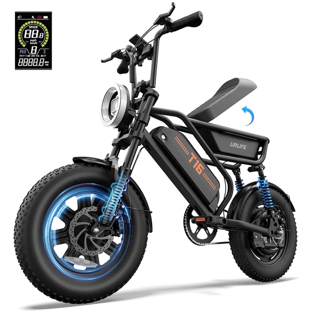 URLIFE 16*3.0 Fat Tire Electric Bike for Adult, 1000W Peak Motor, 48V 13Hh Removable Battery, Up to 28MPH 80Miles Range, Electric Dirt/Mountain Bike-UL2849