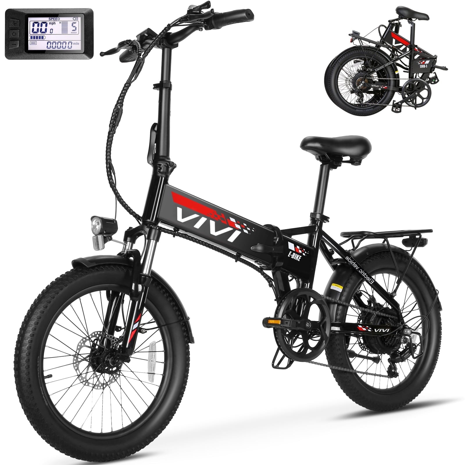 Vivi Electric Bike for Adults 20 x 2.4 Folding Electric Bike 48V 500W Electric Bike Commuter Bike 19.8MPH Suspension Fork Electric Bike with Cruise Control, UL2849 Certified