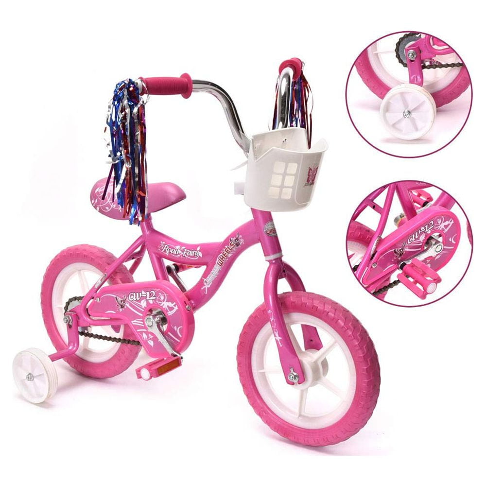 Wonderplay BMX 12 Kid's Bike for 2-4 Years Old, Bicycle for Girls with Front Basket, EVA Tires with Training Wheels, Pink