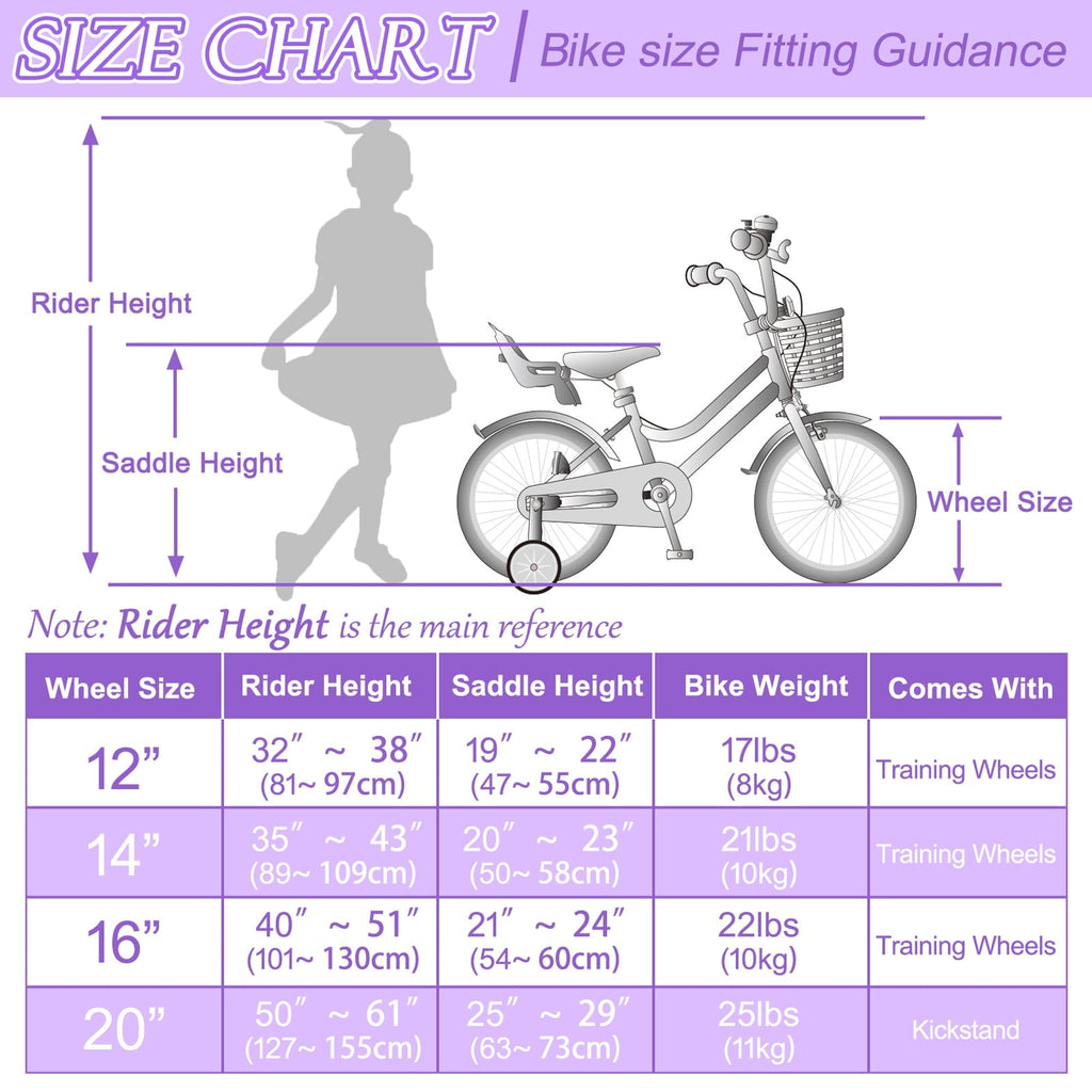 KORIMEFA Girl Bike for Toddlers and Kids Ages 3-6 Years Old, 12 inch Kids Bike with Training Wheels & Basket, 12 in Girl Bicycle with Handbrake & Kickstand