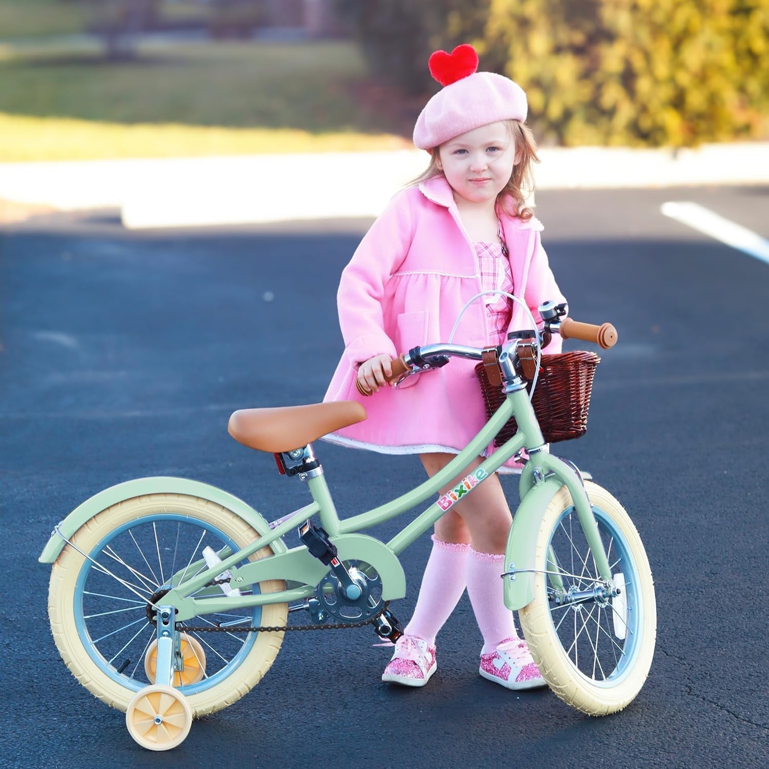 ACEGER 16 Inch Girls Bike with Basket, Purple, Training Wheels, Ages 4-8