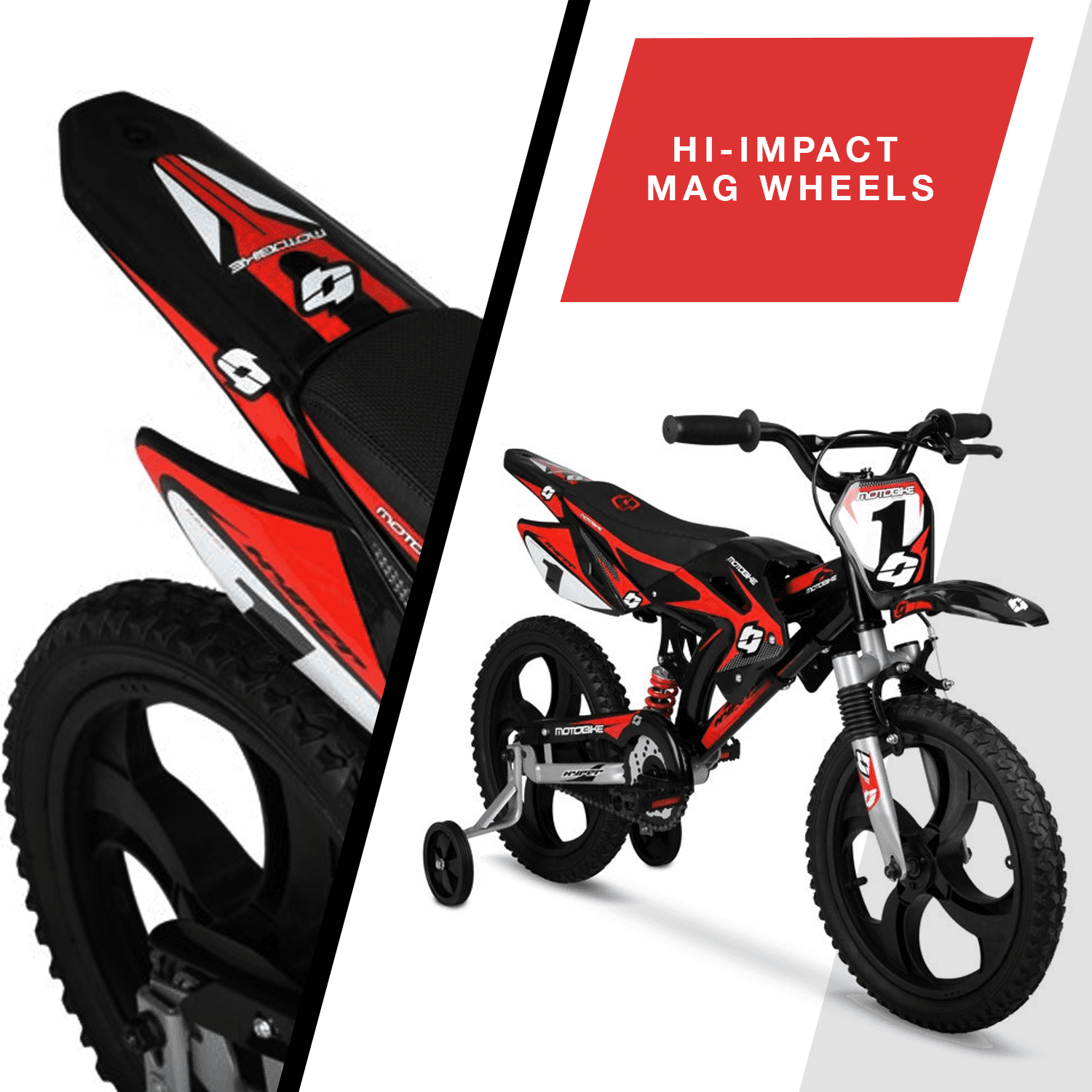 Hyper Bicycles 16 Moto Bike, Children Ages 5-7, Black/Red