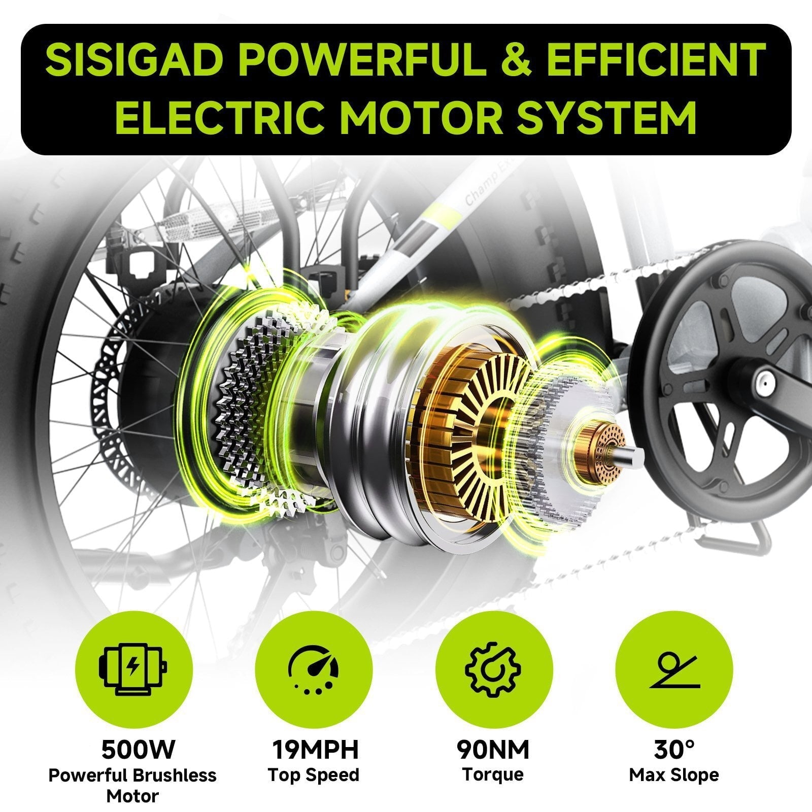 SISIGAD Electric Bike for Adults, 500W Peak 750W Battery Long Range, 20mph E Mountain Bike, 20×4.0 Fat Tire Ebike, Electric Bicycle 48V/10.4AH UL2849