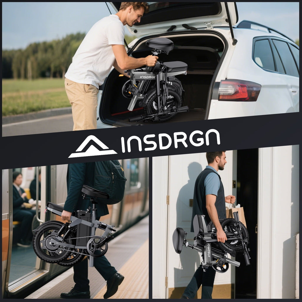 INSDRGN Folding Electric Bike for Adults Teens, 650W Peak Motor, 10.4AH 48V Battery 14 Electric Bicycles, 28 Miles Range, Mini Ebike for City Commuter, UL2849, Gray