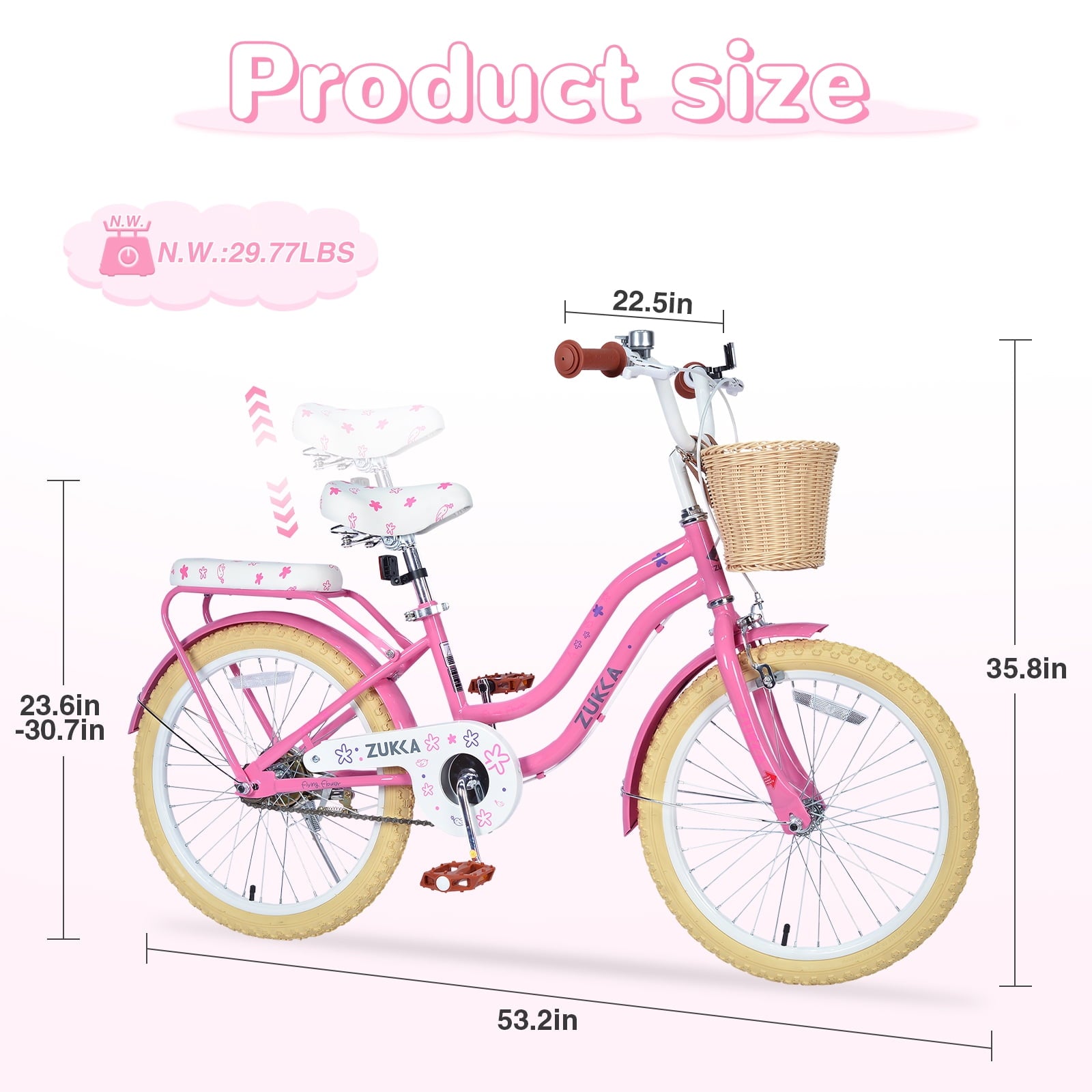 20 inch Girls Bike for 7-10 Years Old Kids, SHINPT Kids Bicycle with Basket & Lightweight, Comfortable City Bikes with Rear Rack and Basket, Pink