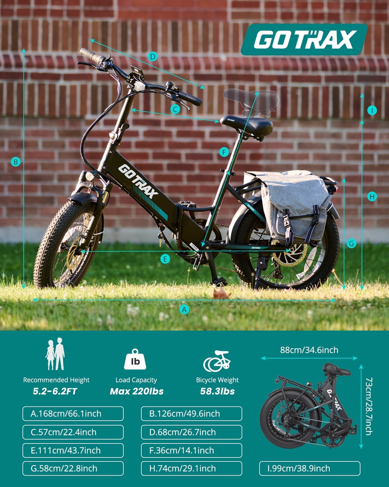 GOTRAX R2 Folding Adult Electric Bike, 500W 20mph, 20 x 3 Fat Tire, LCD Display, Black