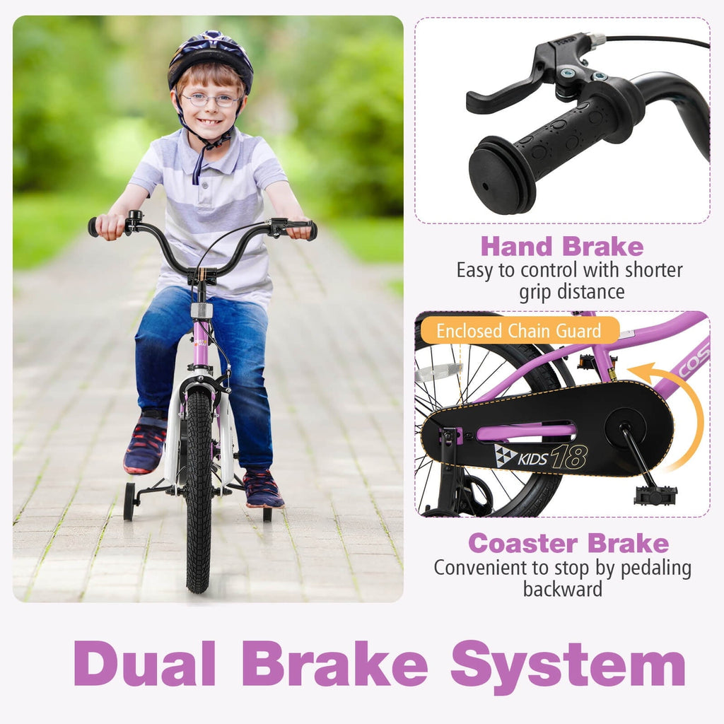 Costway 18 Kids Bike for 4-8 Years Old Boys & Girls with Adjustable Seat Handbrake Reflectors Red