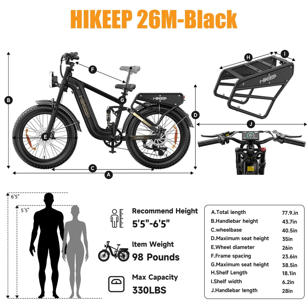 Helokeep 26 Green Fat Tire High Performance Cargo Electric Bike for Men, 4000W Peak 2000W, 40MPH, 48V 25Ah UL2849 Off-Road Ebike