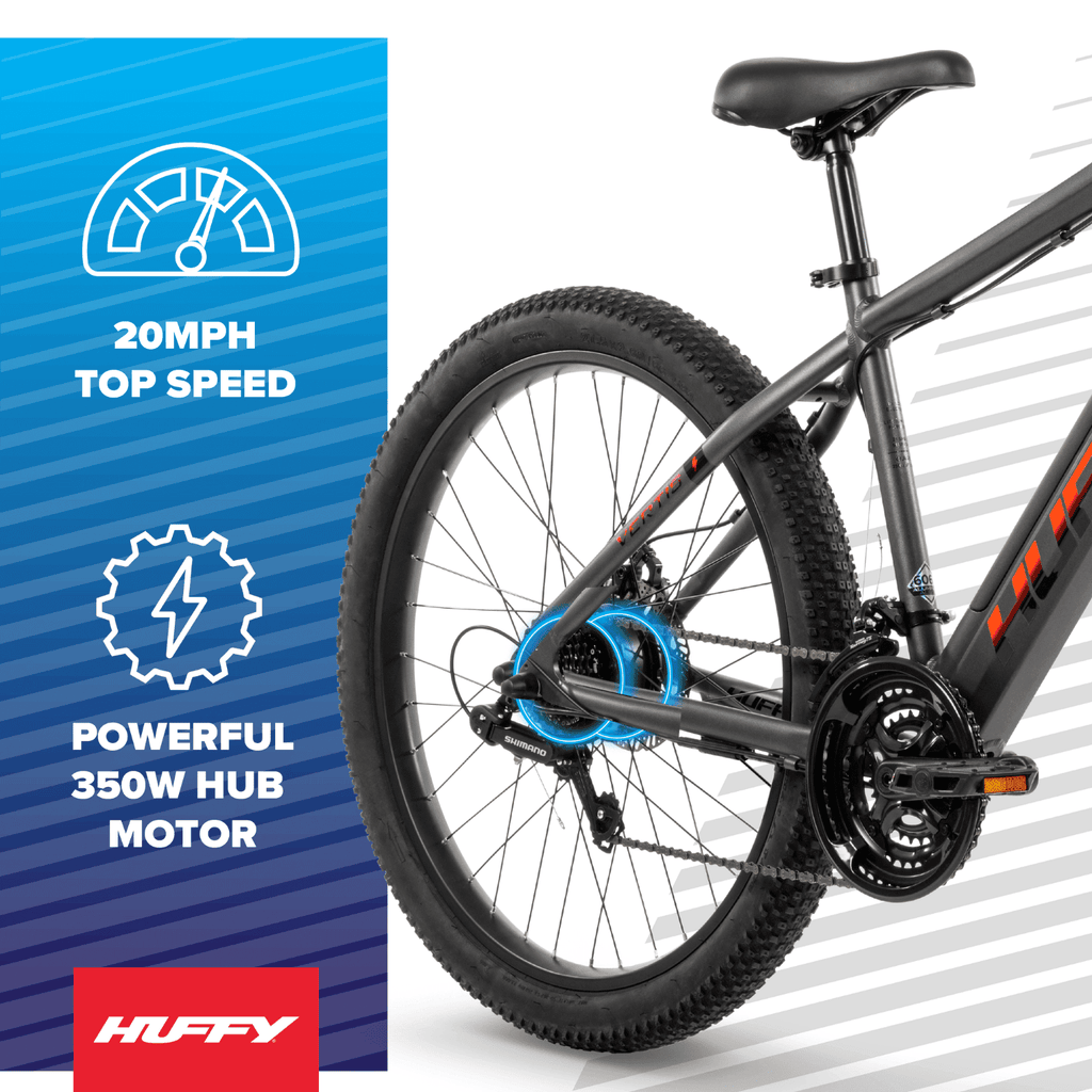 Huffy 27.5 Vertis 36V Electric Mountain Bike, Fits Riders 60+, Gray, Adult, Unisex