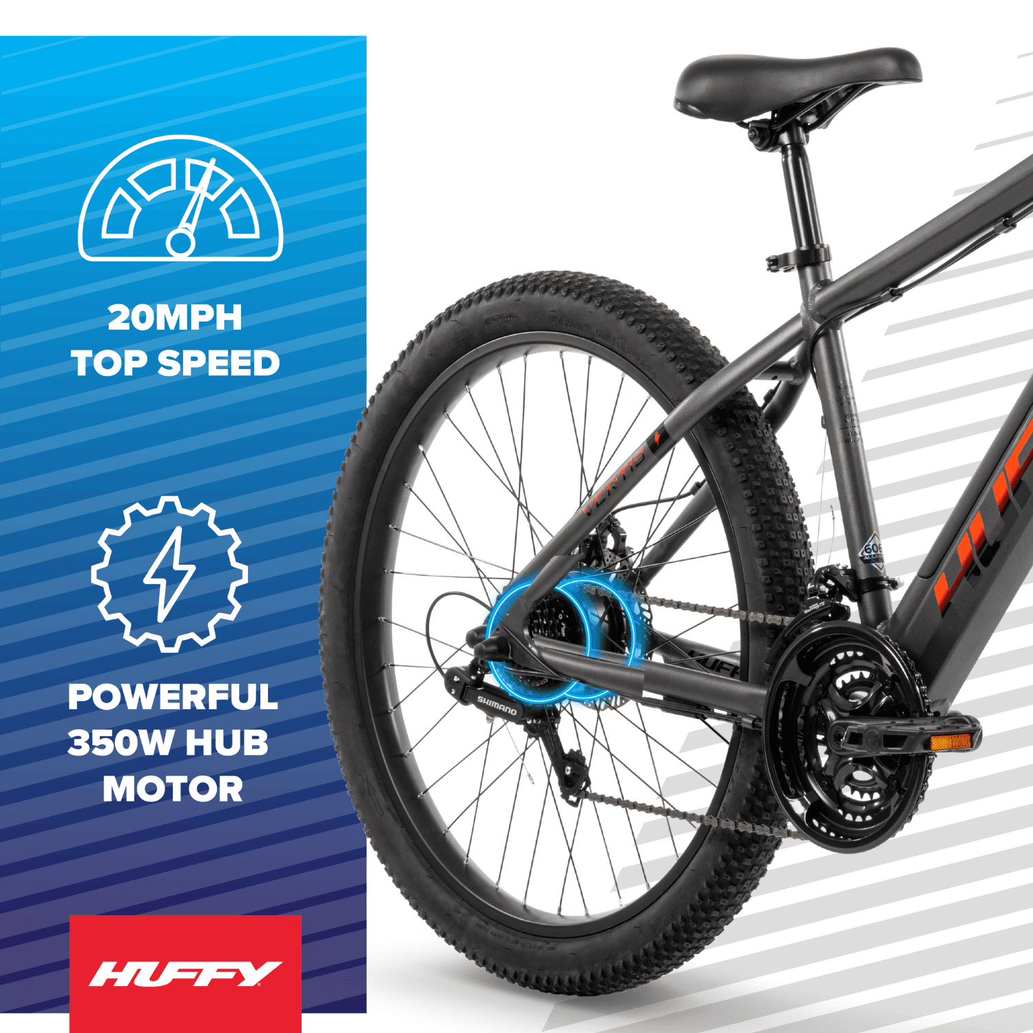 Huffy 27.5 Vertis 36V Electric Mountain Bike, Fits Riders 60+, Gray, Adult, Unisex