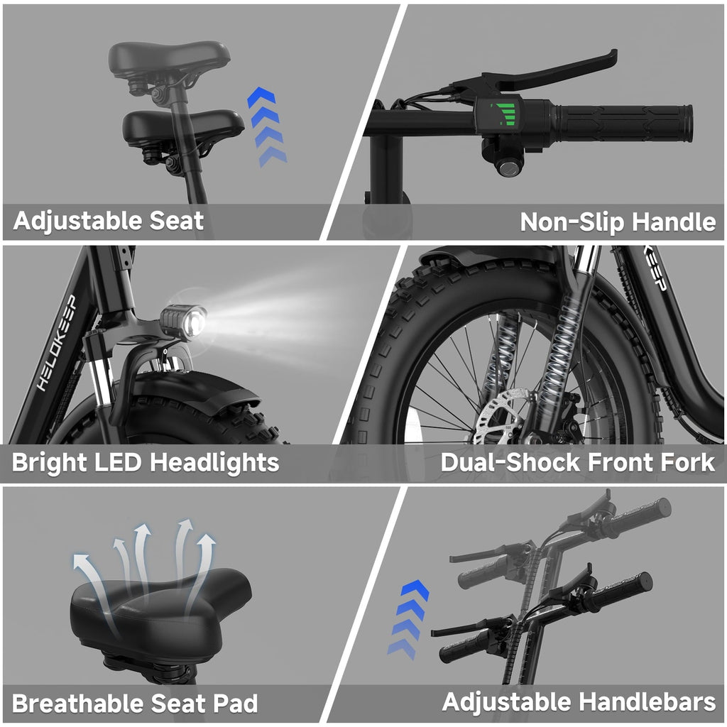 750W 1200W Folding Electric Bike for Adults, 48V 10Ah Removable Battery, 16 Fat Tire Ebike, Dual Disc Brakes & Front Suspension, UL 2849, Black