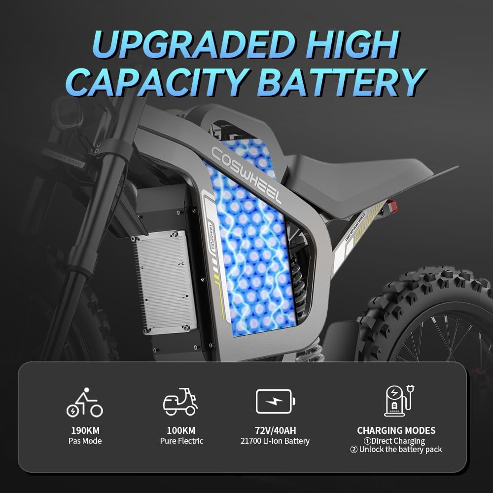 Electric Bike for Adult,Electric Mountain Bike,Coswheel R19 Ebike with 6000W Peak Motor,50 Mph Speed,72V 40AH Battery,Hydraulic Brakes & Full Shock Absorption,Electric Dirt Bike for Outdoor Adventure