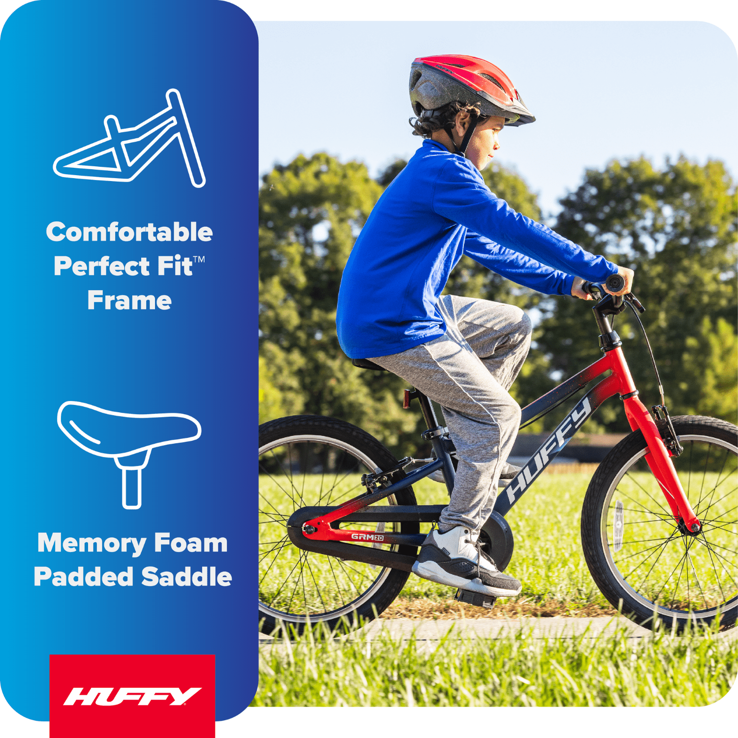 Huffy 20-Inch GRM Kids' Bike, Perfect Fit Frame for a Natural Riding Position, Dual Braking System for Confident Control, Full Chainguard for Safety, Fits Riders 45–52 Tall, Blue