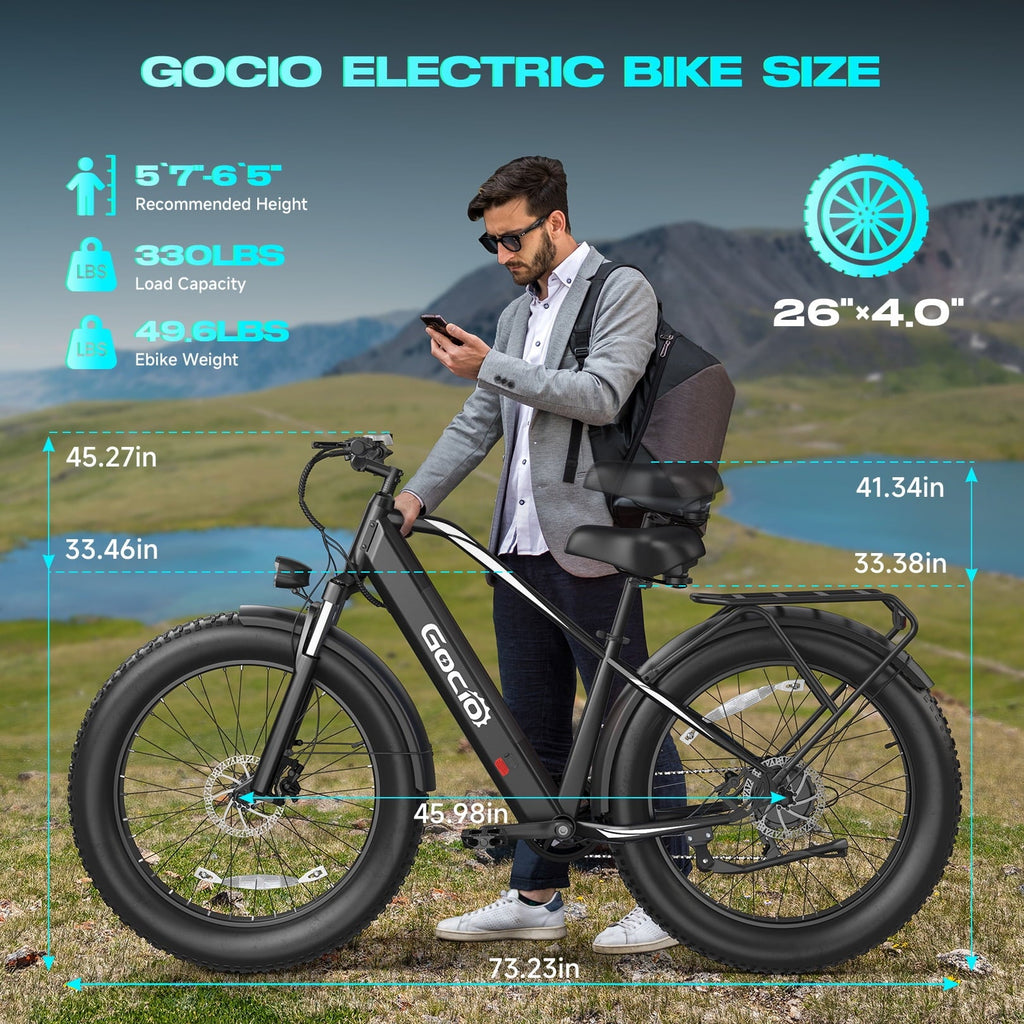 Gocio UL2849 Certified 26x4.0 Fat Tire Electric Bike for Adults, 1500W Peak Motor, 48V 15Ah Battery, 25MPH Max Speed, Off-Road Mountain E-bike