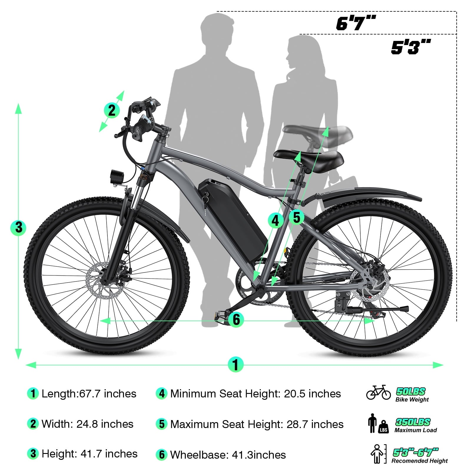 Electric Bike for Adults, 26 Commuter Ebikes with 7-Speed Gears, 25MPH, 720W Peak Motor, Removable Battery, 50 Miles Range, Electric Mountain Bicycle for All Terrain UL2849