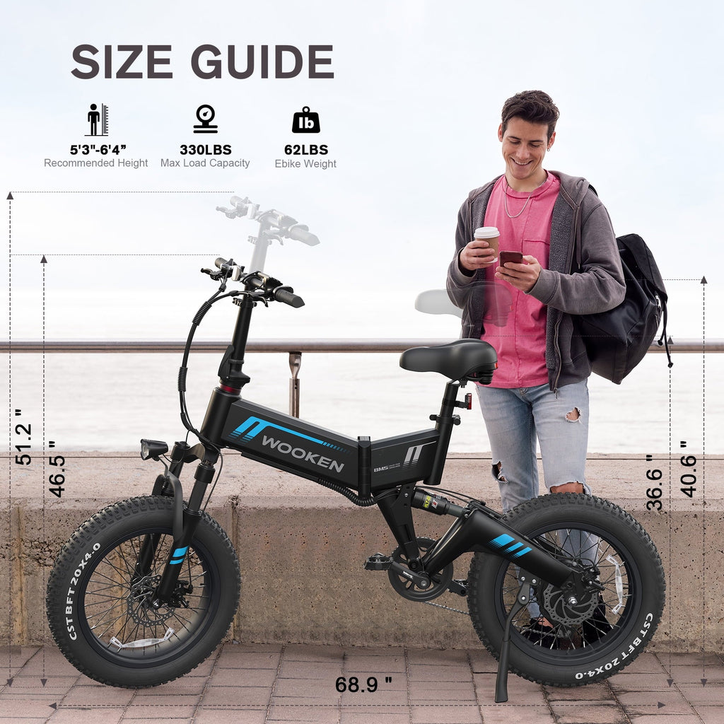 Wooken 20X4.0 Fat Tire Electric Bike for Adults, 500W Foldable Electric Bicycle with 48V 10Ah Built-in Battery, Shimano 7 Speed, Dual Shock Absorber