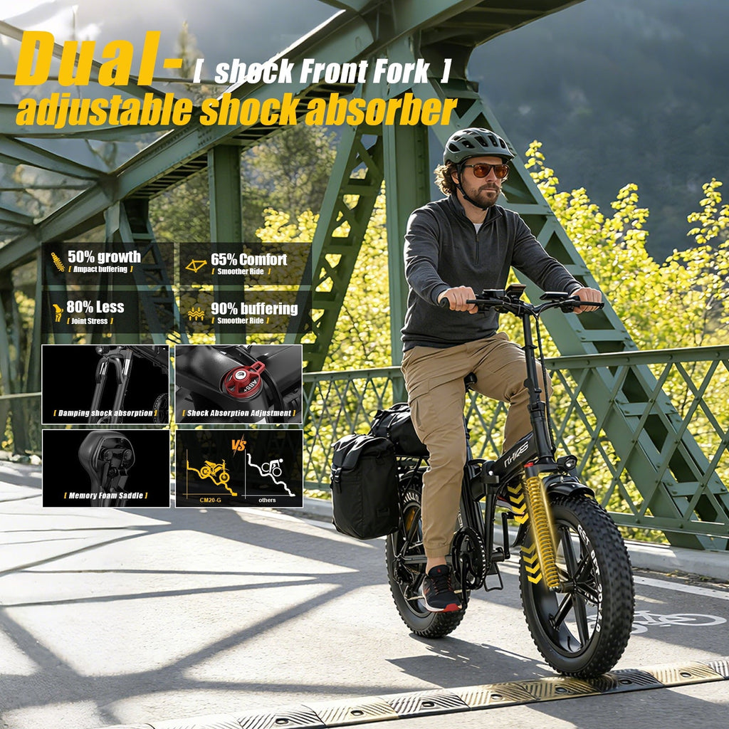 1500W Peak Folding Electric Bike for Adults, 48V 25Ah UL 2849 Certified Battery, 20x4 Fat Tire E-Mountain Bicycle, Shimano 7-Speed, Rear Rack, Up to 30MPH, Black