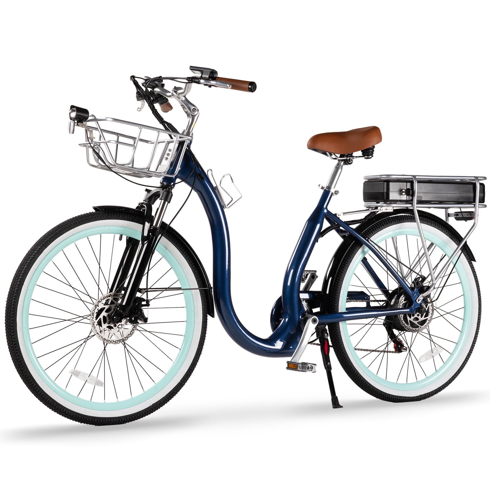 26 Inch Cruiser Electric Bike, E-Bike for Adults with 48V 15.6AH Removable Battery, Step Through Ebike for Women Men UL2849- Blue