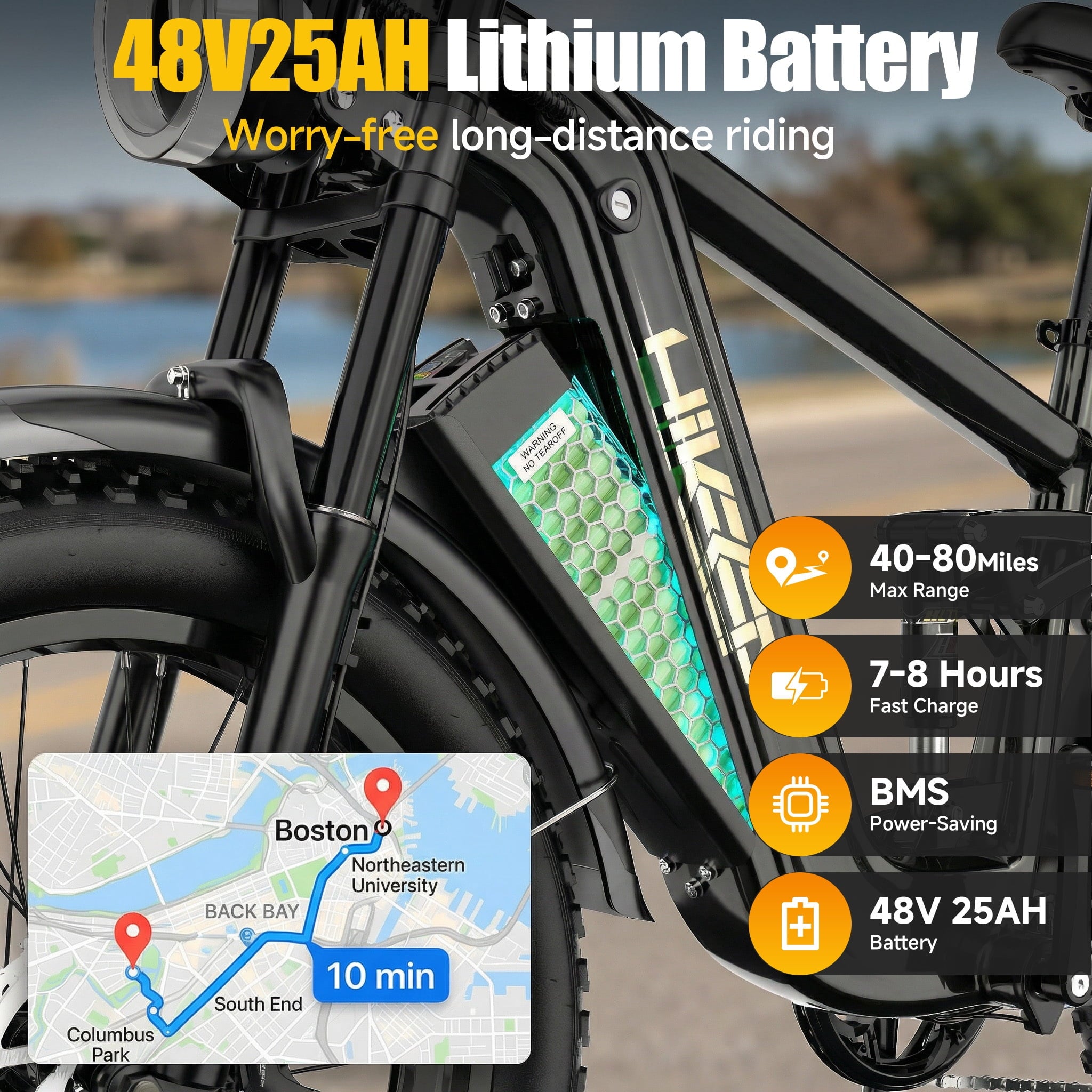 HiKeep Electric Bike for Adults, 2000W 4000W Peak Motor, 48V 25Ah Removable Lithium Battery, 26x4 Fat Tire E-Bike, 7-Speed Shimano, Full Suspension, Rear Rack, UL 2849, Black