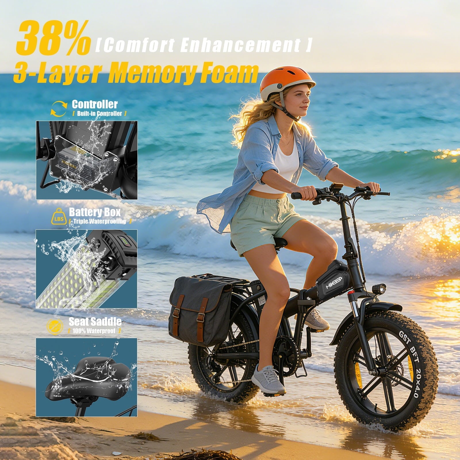 1500W Peak Folding Electric Bike for Adults, 48V 25Ah UL 2849 Certified Battery, 20x4 Fat Tire E-Mountain Bicycle, Shimano 7-Speed, Rear Rack, Up to 30MPH, Black