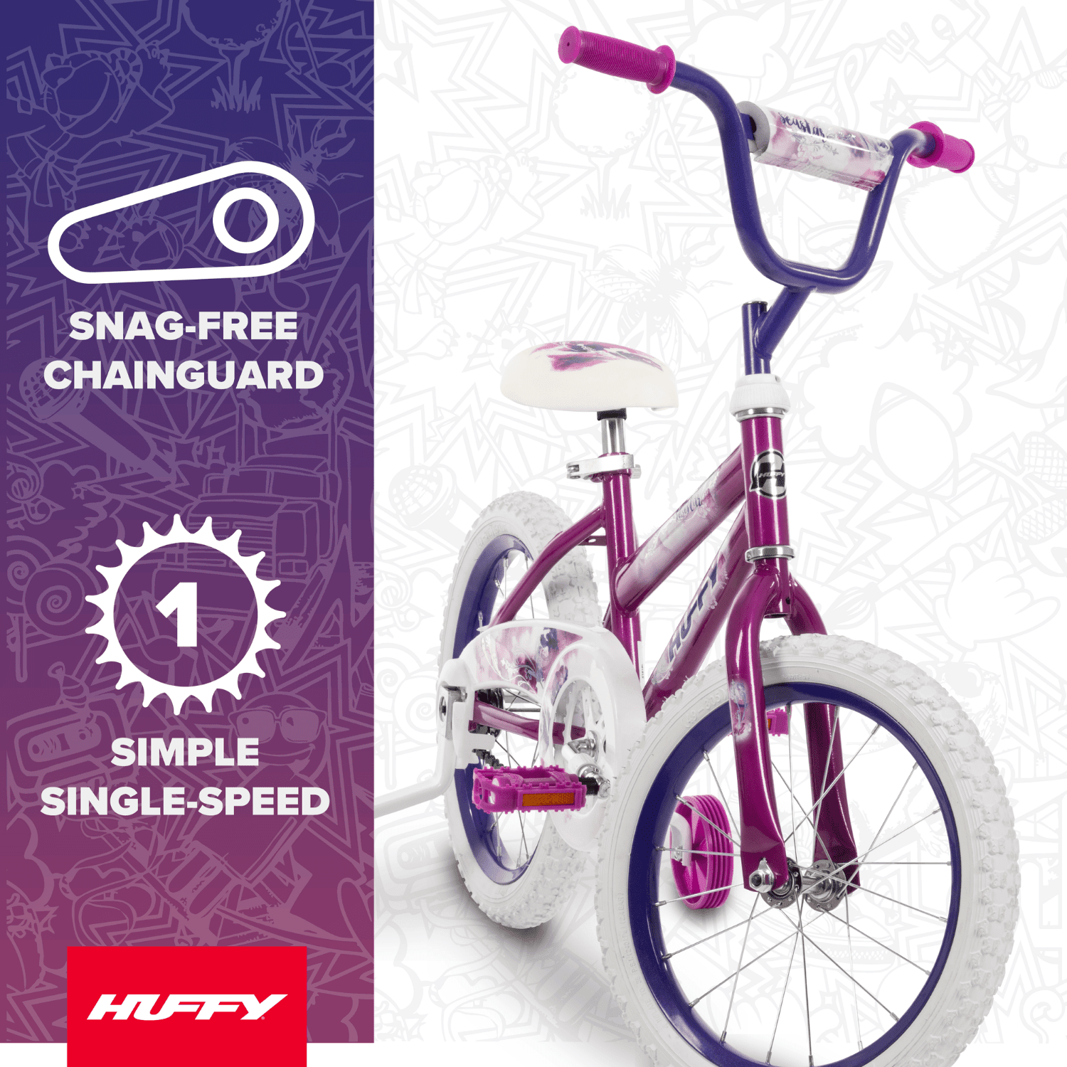 Huffy 16 Sea Star Kids' Bike, Fits Riders 42 - 48, Purple, Youth, Girls