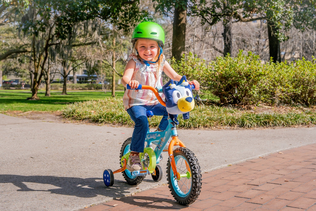 Dynacraft Bluey Kids 12-inch BMX Bike with Training Wheels, Plush Bag, Steel Frame, Coaster Brake, Ages 3-5