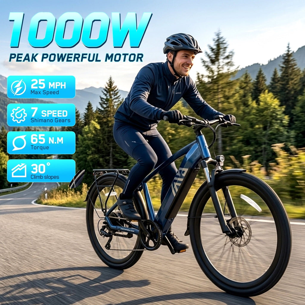 TST Electric Bike for Men, Peak 1000W E Mountain Bike, Electric Bicycle, 27.5 Tire EBike, Hydraulic Disc Brakes, 48V/15Ah Battery