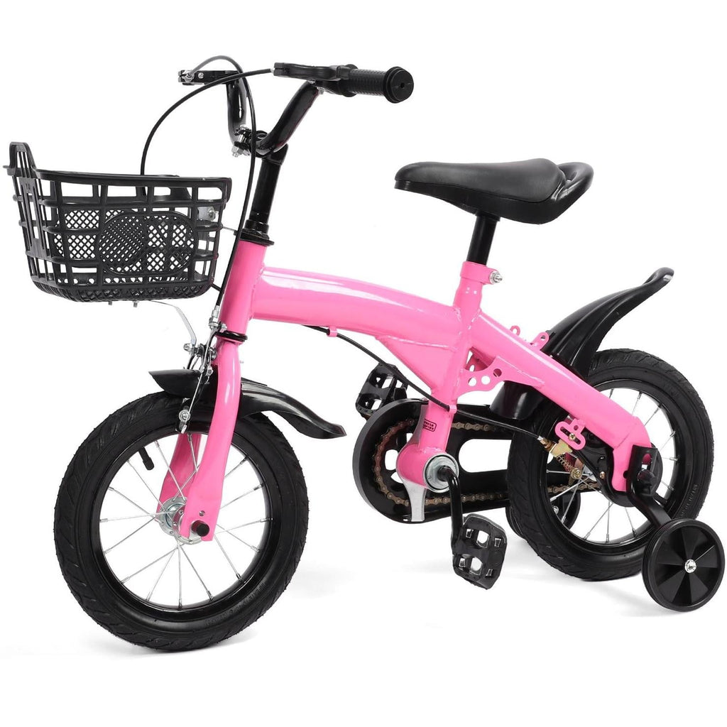 12 inch Kids Bike with Training Wheels, Children Bike with Adjustable Handlebar, Kids Bicycle for Boys Girls Toddlers Age 3-5, 2-in-1 Red Toddler Bike