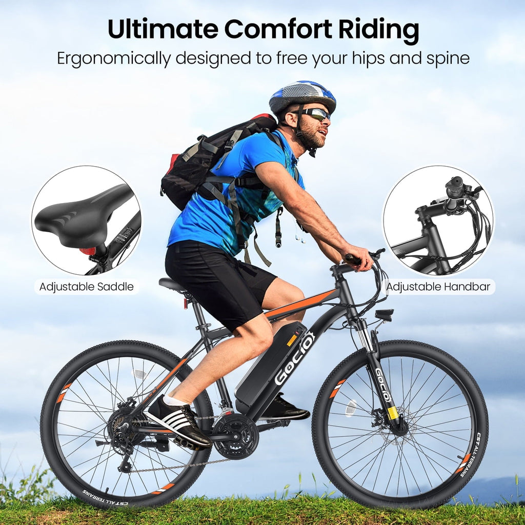Gocio 26 Electric Bike, 350W Electric Bike for Adults 19.8MPH Electric Mountain Bike, LCD, Lockable Suspension Fork, 374.4Wh 36V Battery UL2849 Certified, 21-Speed E-Bikes Adult Electric Bicycle