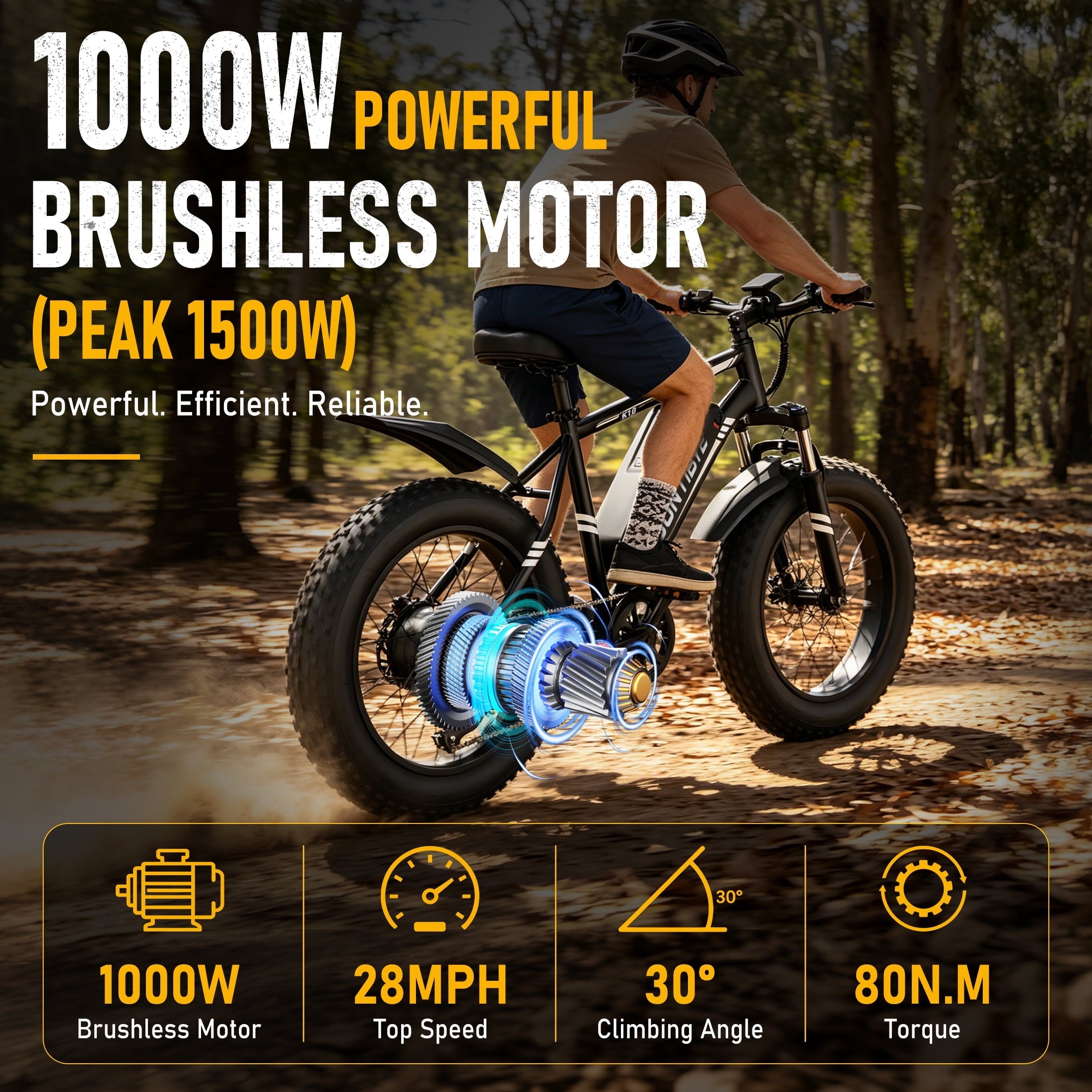 SUNTIBYE K10 Electric Bike 1000W, 48V 15Ah, 20 Fat Tire Ebike, 28MPH, E-Mountain Bike UL2849,Black