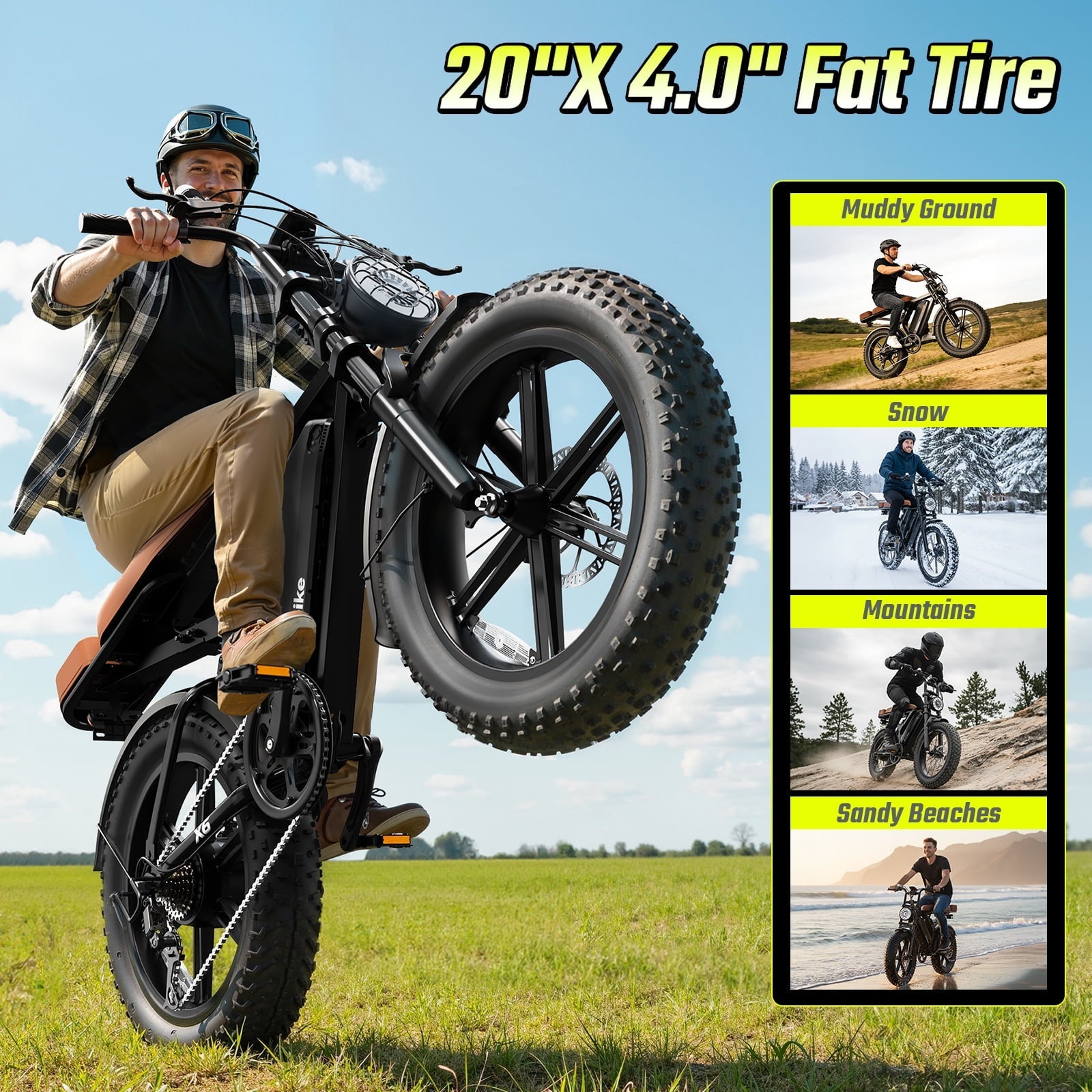 SISIGAD Electric Bike for Adults,20x4.0 Fat Tire E Mountain Bicycle,Peak 1500W Motor 48V15Ah Battery UL2849