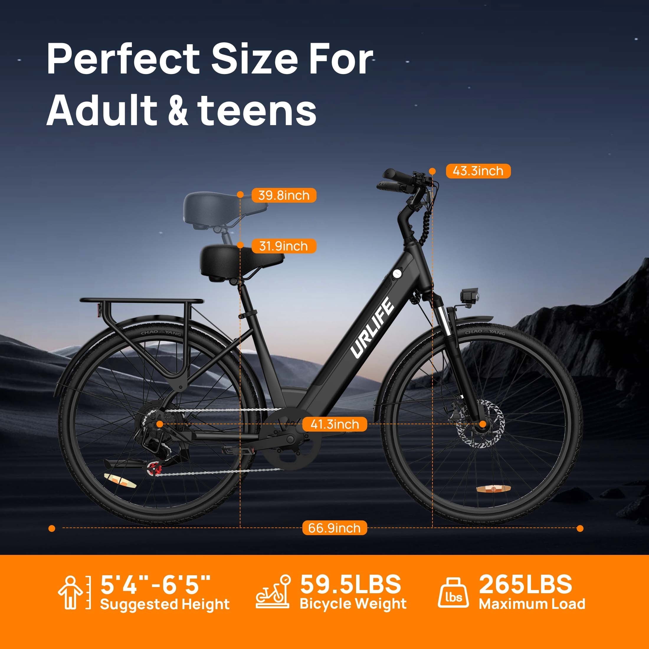 26 Electric Bike for Adults,750W Peak Motor,48V 10.4Ah Removable Battery, 60 Miles Range, 7-Speed City Commuter Ebike,UL2849