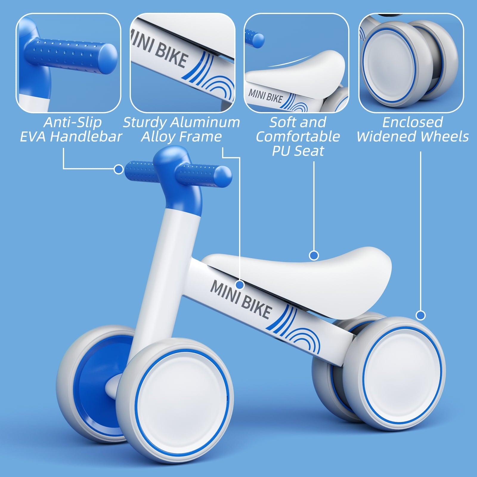 GLAF Baby Balance Bike for 12-36 Months , Toddler balance bike with 4 Wheels , Indoor & Outdoor Bike Riding Toy, First B-day Gift